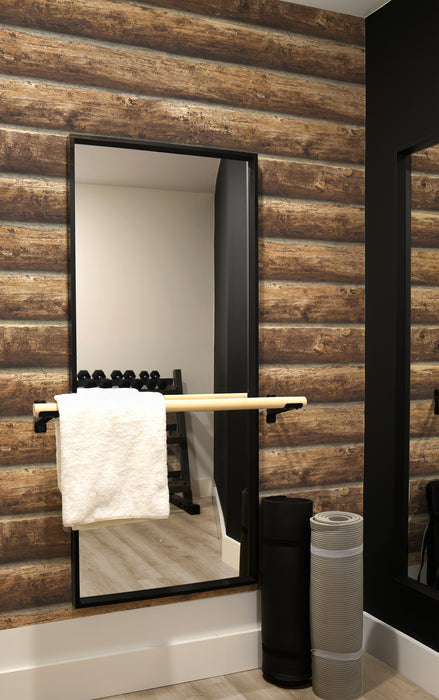 NextWall Log Cabin Walnut Wallpaper Sample NW33905