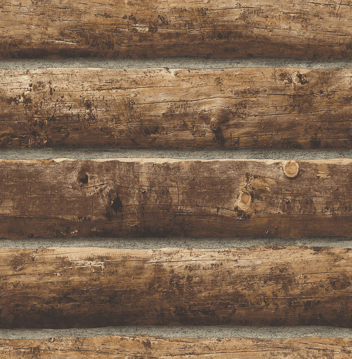 NextWall Log Cabin Walnut Wallpaper Sample NW33905