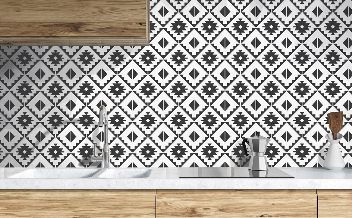 NextWall Southwest Tile Black Wallpaper Sample NW34200