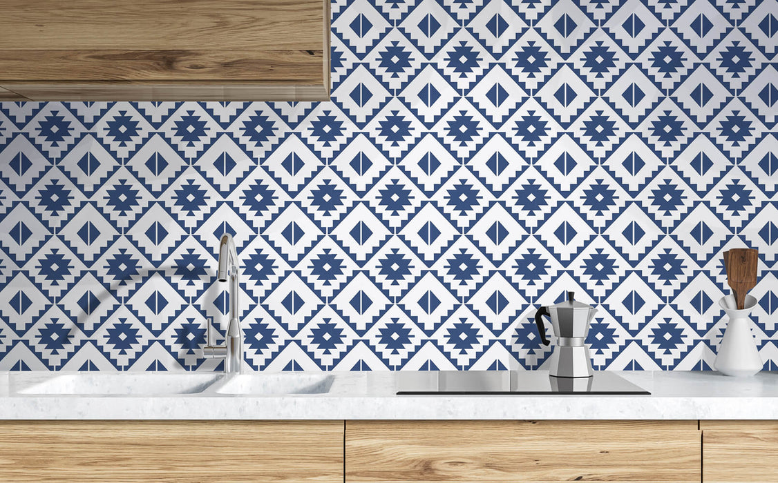 NextWall Southwest Tile Navy Blue Wallpaper Sample NW34202