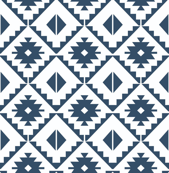 NextWall Southwest Tile Navy Blue Wallpaper Sample NW34202