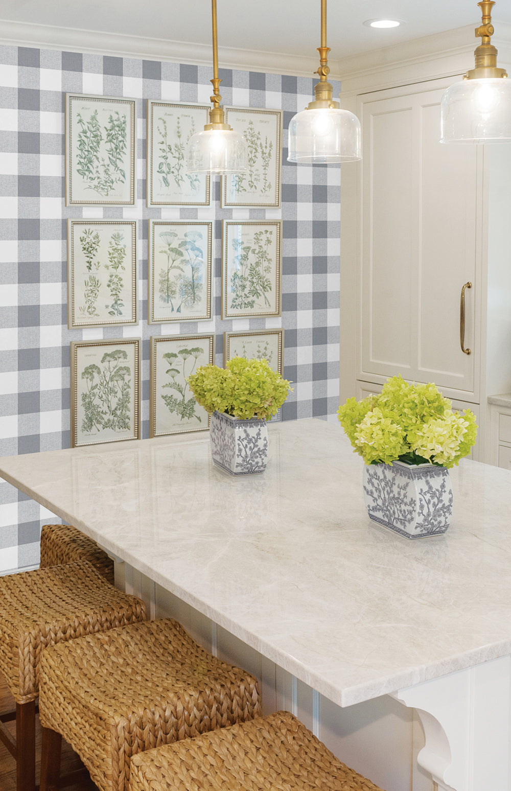 NextWall Picnic Plaid Gray & White Wallpaper NW34508