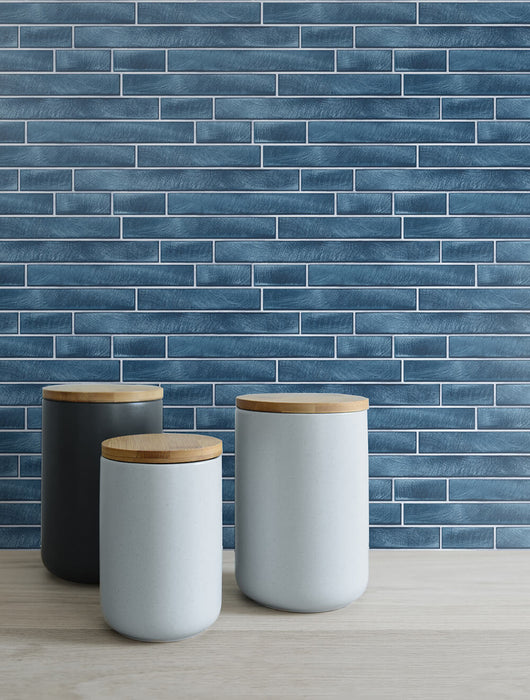 NextWall Brushed Metal Tile Denim Blue Wallpaper Sample NW34602