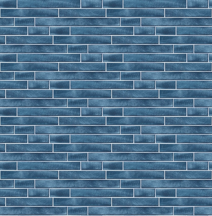 NextWall Brushed Metal Tile Denim Blue Wallpaper NW34602