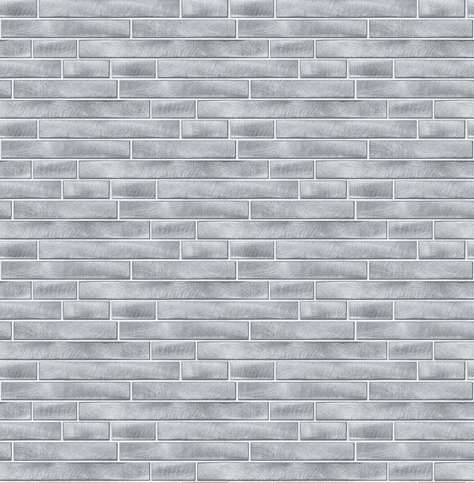 NextWall Brushed Metal Tile Silver Wallpaper NW34608