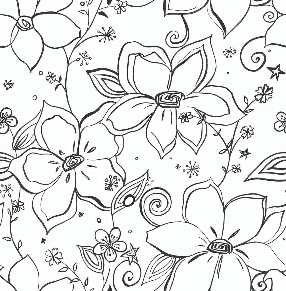 NextWall Linework Floral Black Wallpaper NW34900