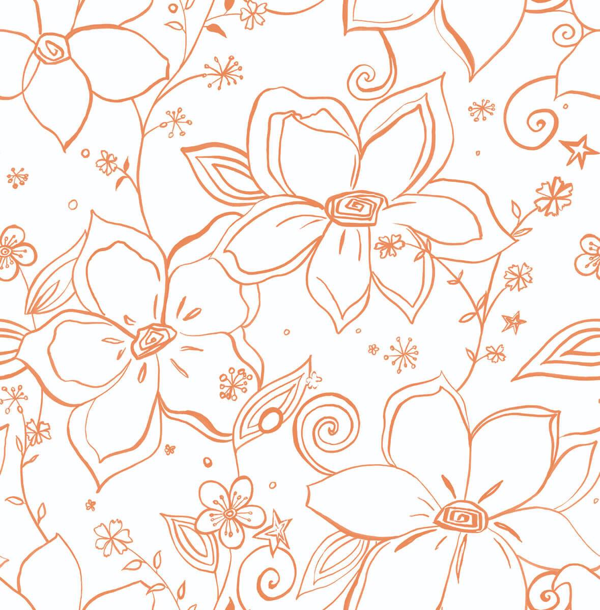 NextWall Linework Floral Orange Wallpaper NW34905