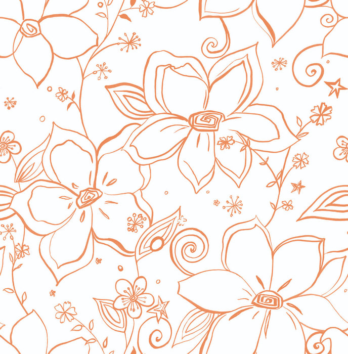 NextWall Linework Floral Orange Wallpaper NW34905