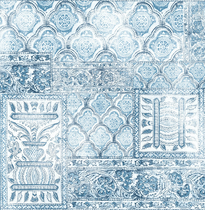 NextWall Patchwork Blue & Eggshell Wallpaper Sample NW35002