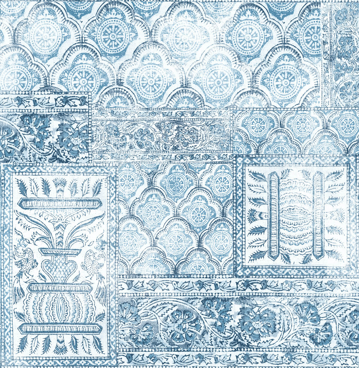 NextWall Patchwork Blue & Eggshell Wallpaper NW35002