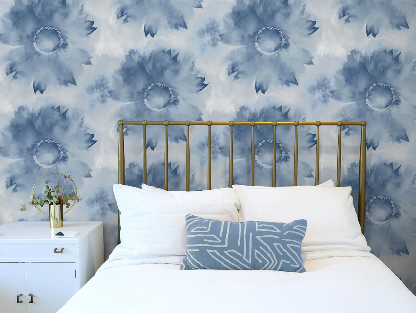 NextWall Watercolor Sunflower Navy Blue Wallpaper NW35602