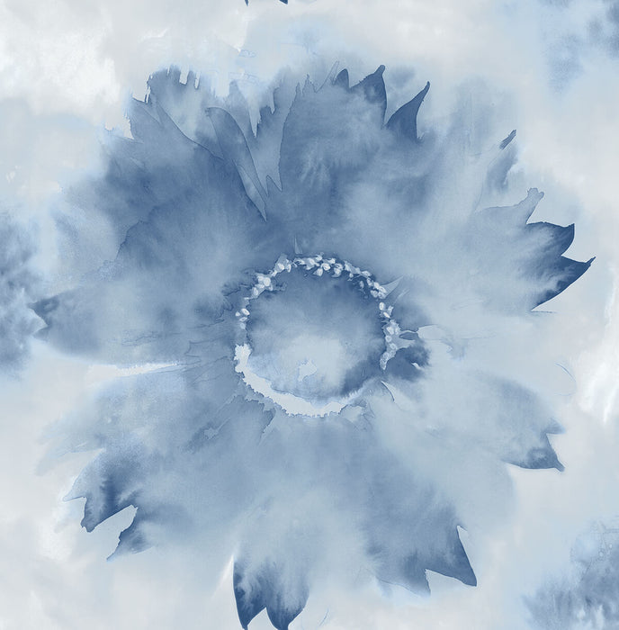 NextWall Watercolor Sunflower Navy Blue Wallpaper Sample NW35602