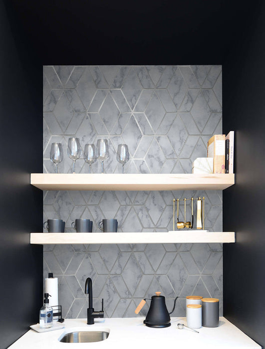 NextWall Marble Tile Gray & Metallic Silver Wallpaper NW35700