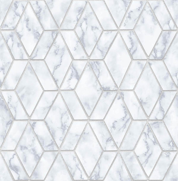 NextWall Marble Tile Gray & Metallic Silver Wallpaper NW35700