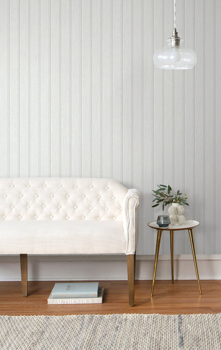 NextWall Beadboard Off-white & Pearl Gray Wallpaper Sample NW35800