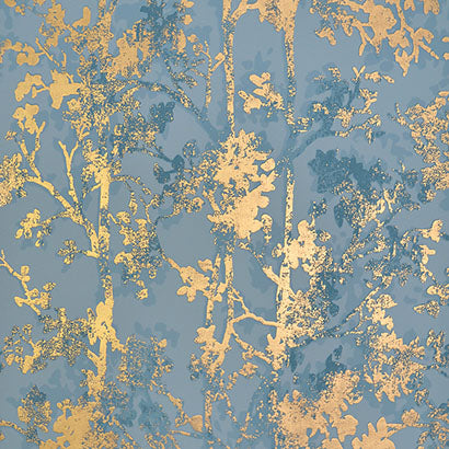 York Shimmering Foliage Blue & Gold Wallpaper NW3581