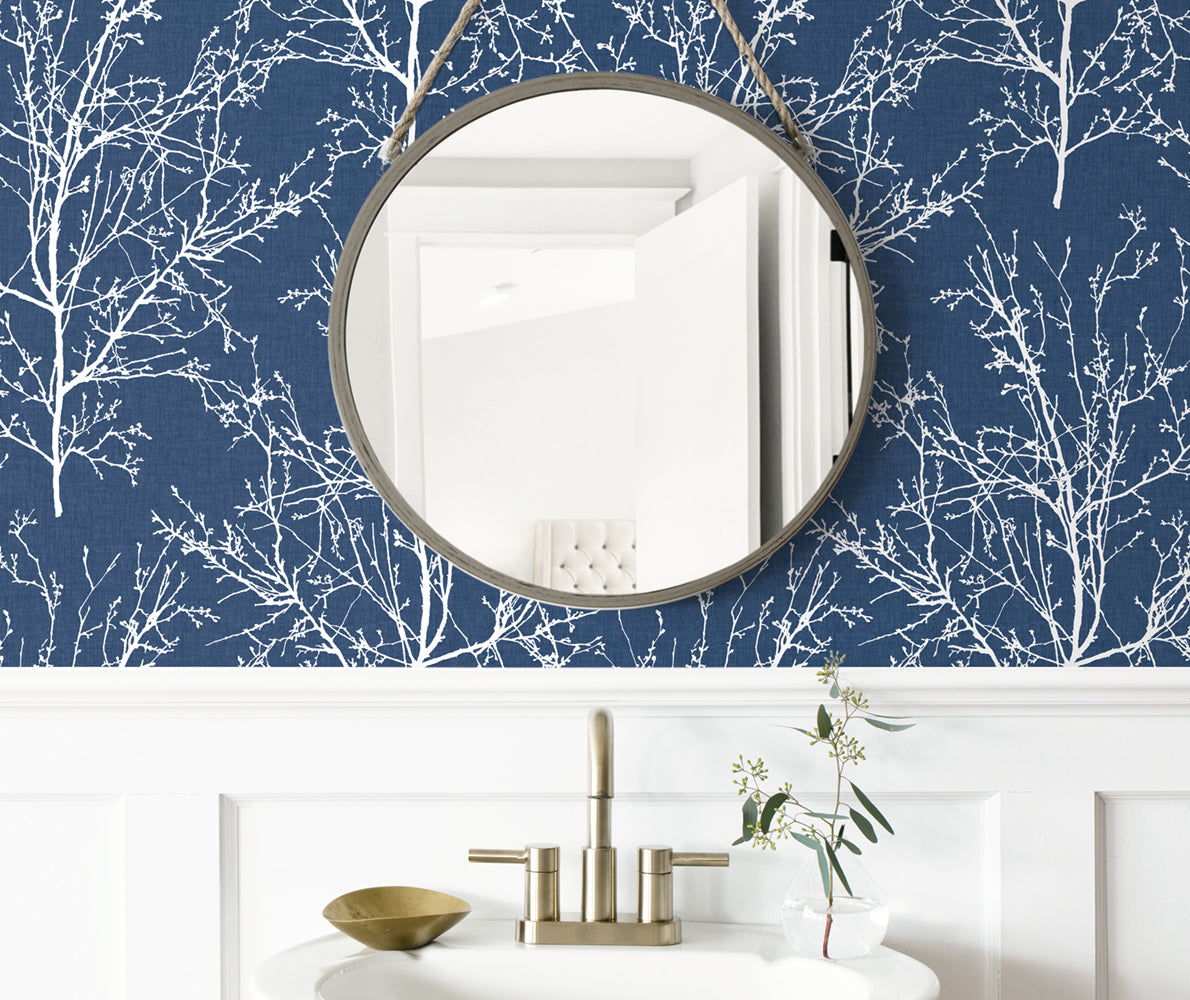 NextWall Tree Branches Coastal Blue Wallpaper NW36102