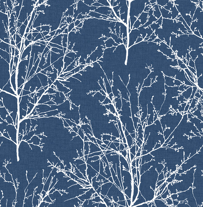 NextWall Tree Branches Coastal Blue Wallpaper Sample NW36102