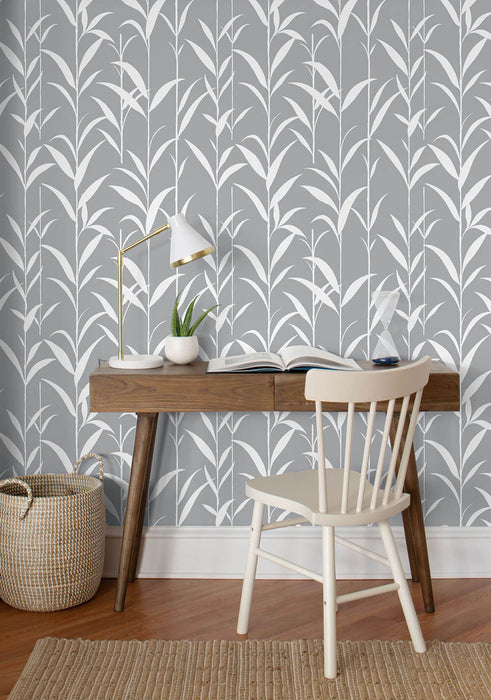 NextWall Bamboo Leaves Gray Wallpaper Sample NW36408