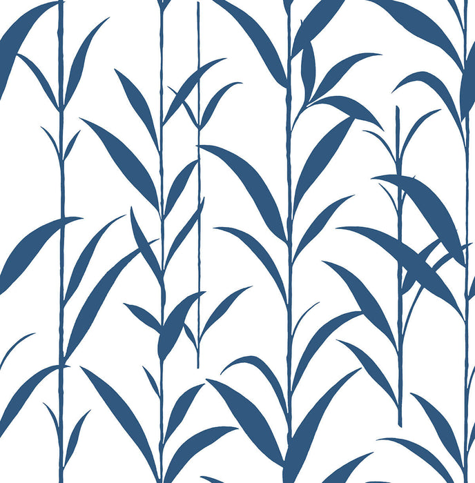 NextWall Bamboo Leaves Navy Blue & White Wallpaper Sample NW36412