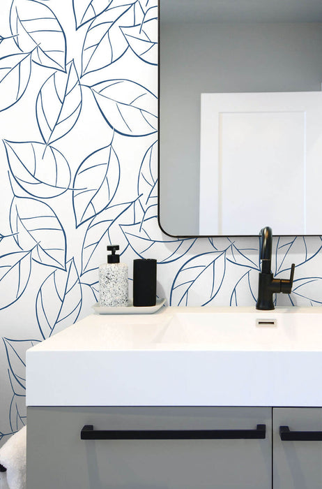 NextWall Tossed Leaves Navy Blue Wallpaper Sample NW36502