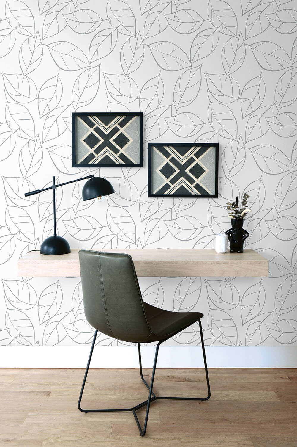 NextWall Tossed Leaves Daydream Gray Wallpaper NW36508