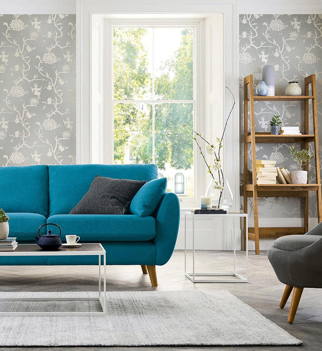 NextWall Chinoiserie Silhouette Metallic Silver Wallpaper Sample NW36608