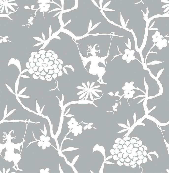 NextWall Chinoiserie Silhouette Metallic Silver Wallpaper NW36608