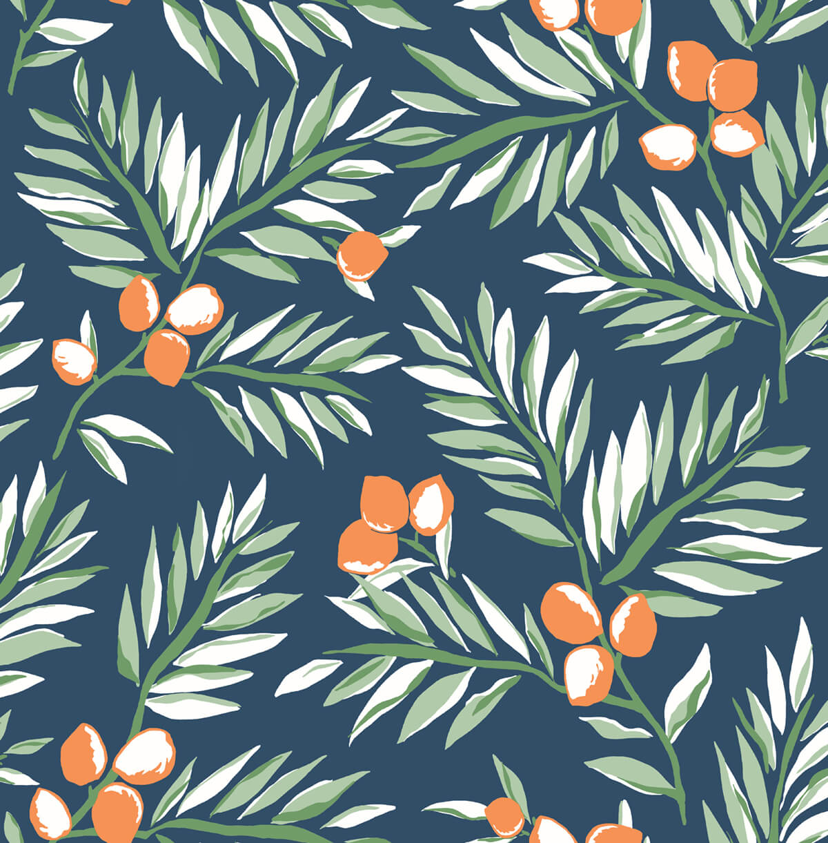 NextWall Citrus Branch Navy, Sage, & Orange Wallpaper NW36702