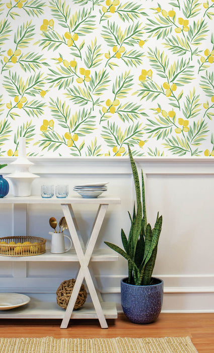 NextWall Lemon Branch Lemon & Sage Wallpaper Sample NW36703