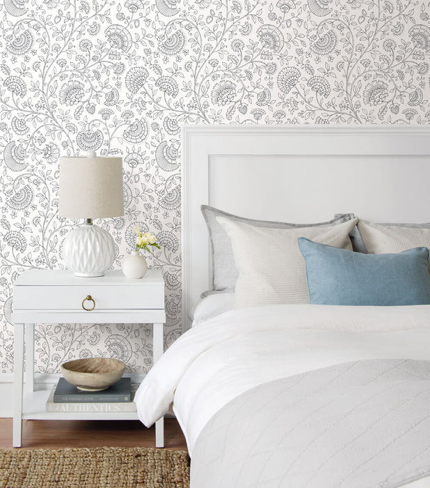 NextWall Paisley Trail Slate Gray Wallpaper Sample NW36808