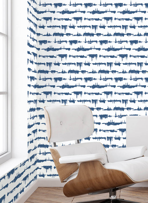 NextWall Lifeline Navy Blue Wallpaper Sample NW37102