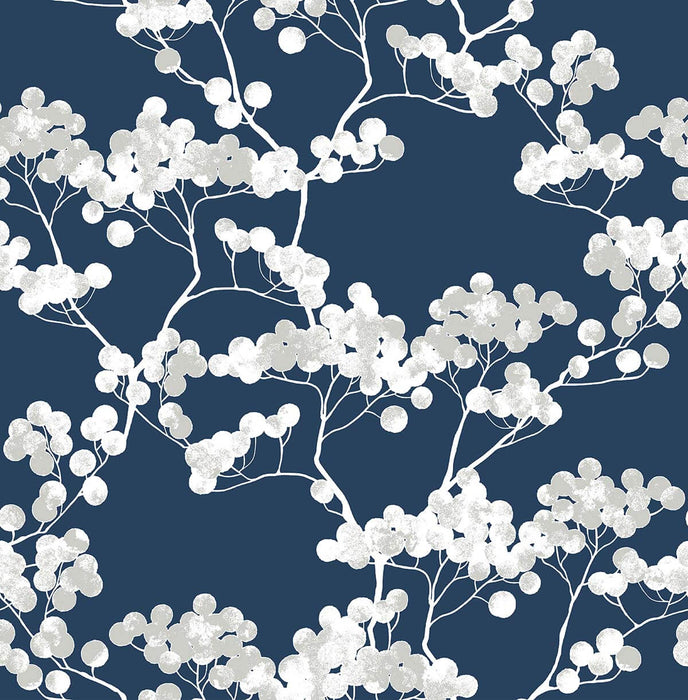 NextWall Cyprus Blossom Navy Blue & Gray Wallpaper NW37202