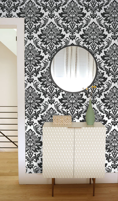 NextWall Damask Black & White Wallpaper NW37400