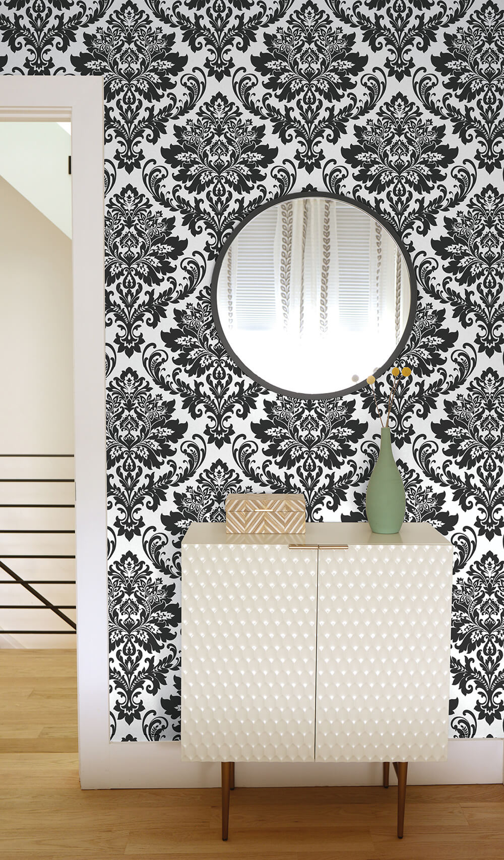 NextWall Damask Black & White Wallpaper Sample NW37400