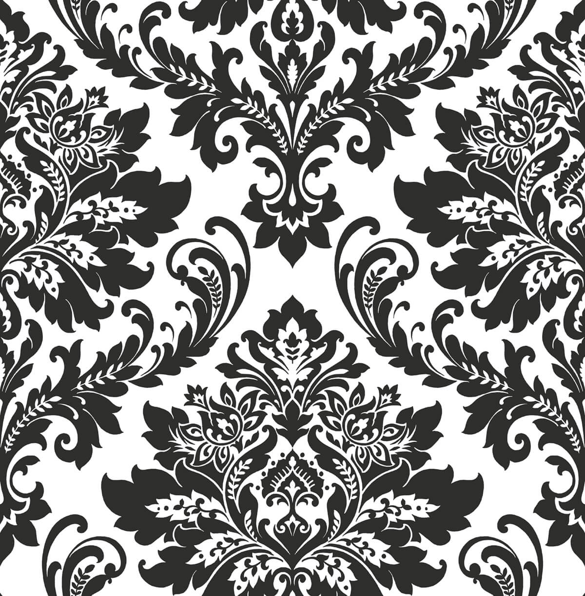 NextWall Damask Black & White Wallpaper Sample NW37400