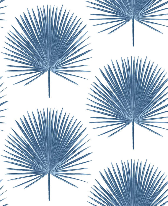 NextWall Palmetto Palm Coastal Blue Wallpaper Sample NW37502