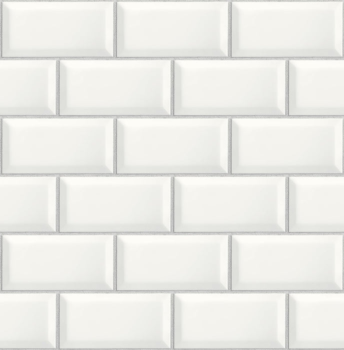 NextWall Large Subway Tile Alabaster & Grey Wallpaper Sample NW37600