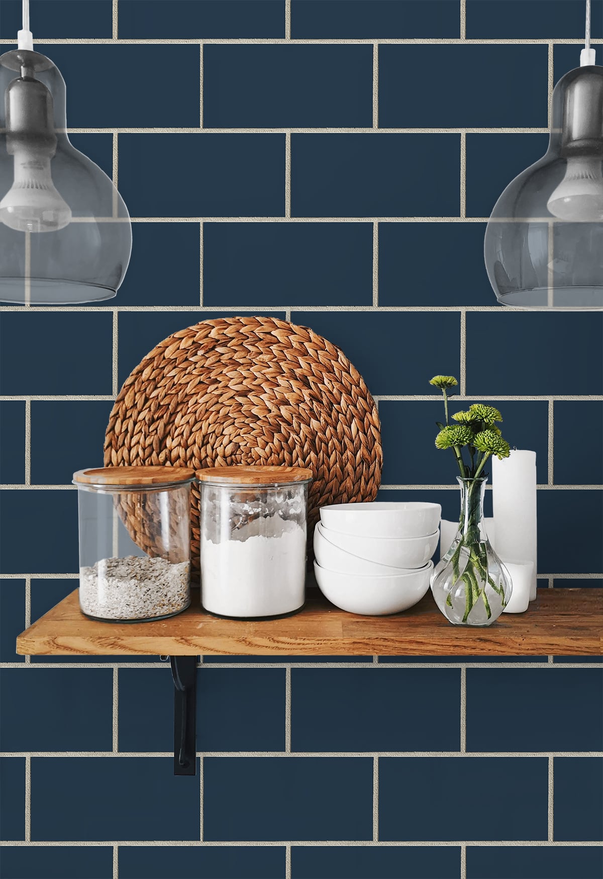 NextWall Retro Subway Tile Navy Blue Wallpaper NW37602