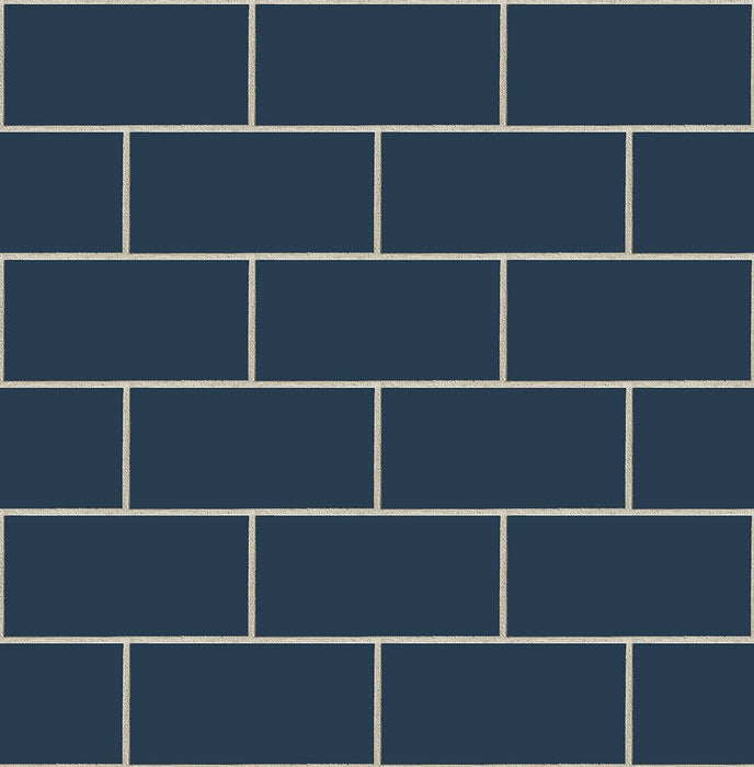 NextWall Retro Subway Tile Navy Blue Wallpaper Sample NW37602