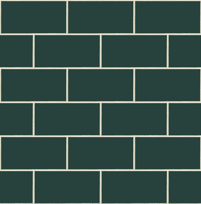 NextWall Retro Subway Tile Evergeen Wallpaper NW37604