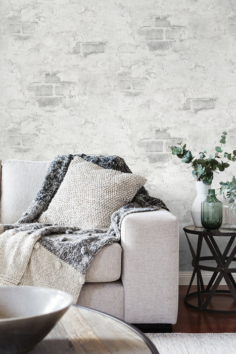 NextWall Stuccoed Brick Fog Gray Wallpaper Sample NW37800