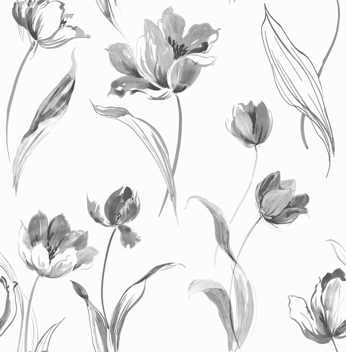 NextWall Tulip Toss Black And White Wallpaper NW38100