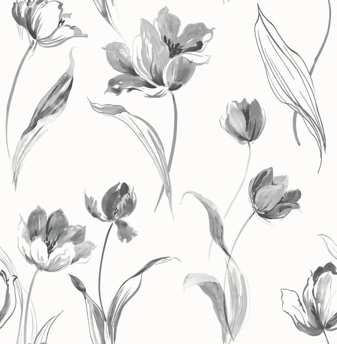 NextWall Tulip Toss Black And White Wallpaper NW38100