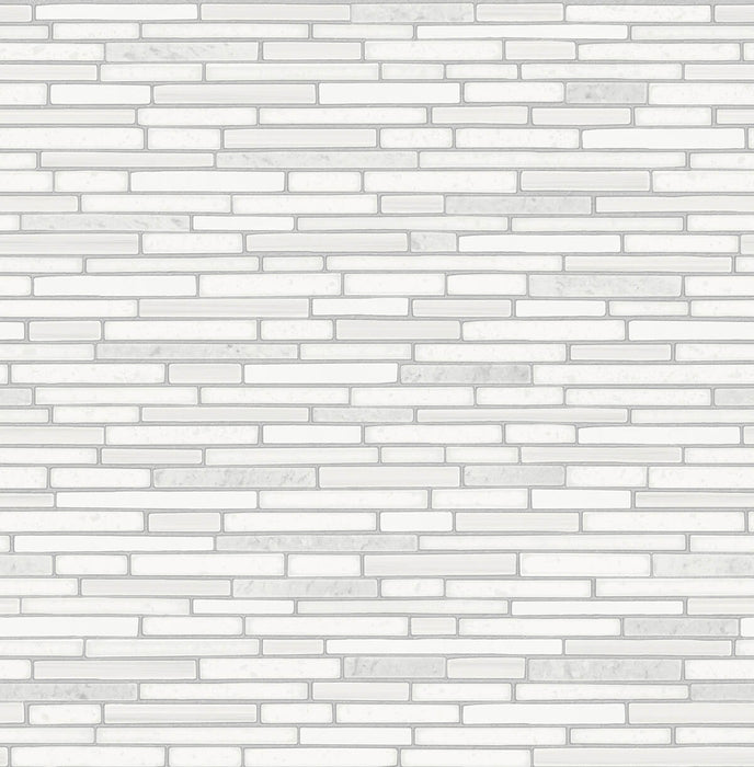 NextWall Faux Mosaic Strip Tile Metallic Pearl & Gray Wallpaper NW38400