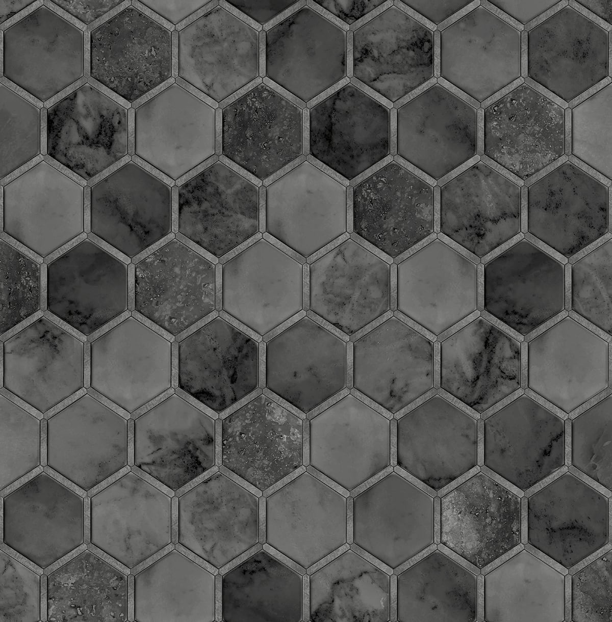 NextWall Inlay Hexagon Cosmic Black & Metallic Silver Wallpaper NW38600