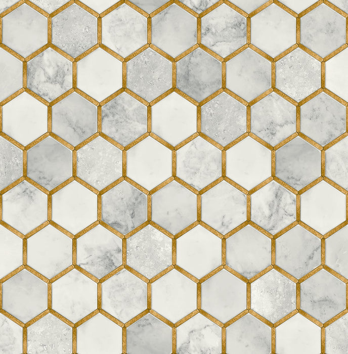 NextWall Inlay Hexagon Alaska Grey & Metallic Gold Wallpaper NW38605