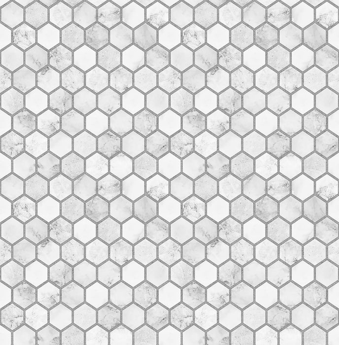 NextWall Marble Hexagon Carrara & Argos Grey Wallpaper Sample NW38710