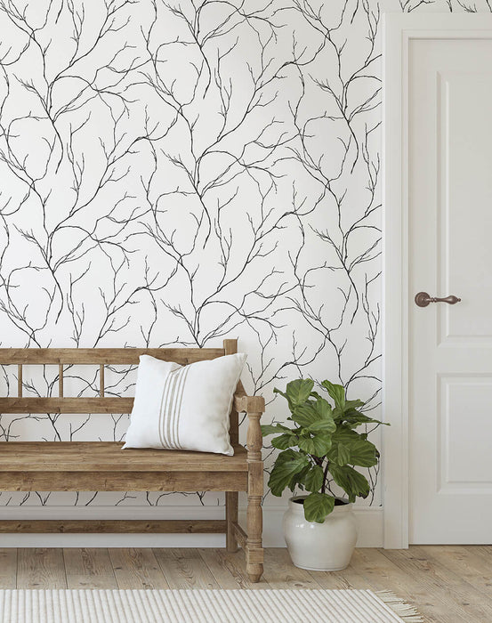 NextWall Delicate Branches Ebony Wallpaper NW39000