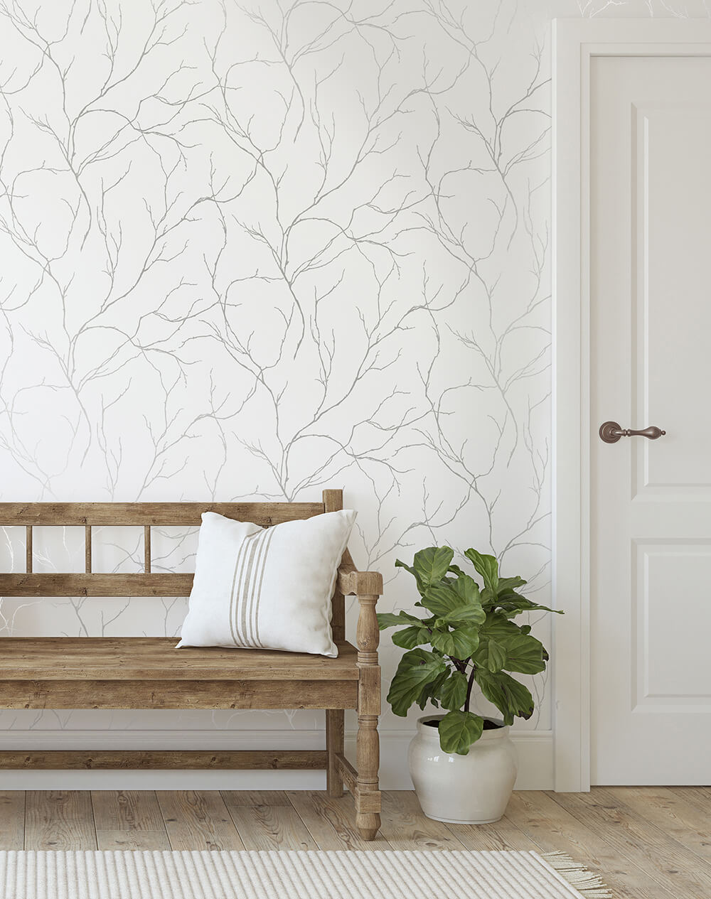 NextWall Delicate Branches Metallic Silver Wallpaper NW39008